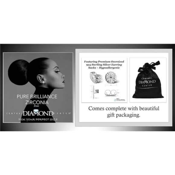 14K Solid Gold Post & Silver Simulated Diamond Stud Earrings-cubic zirconia - Picture 6 of 7